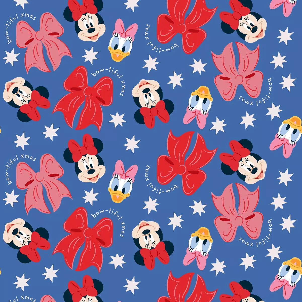 disney-mickey-friends-bow-holiday-pattern-on-blue Disney Mickey & Friends Bow Holiday Pattern on Blue