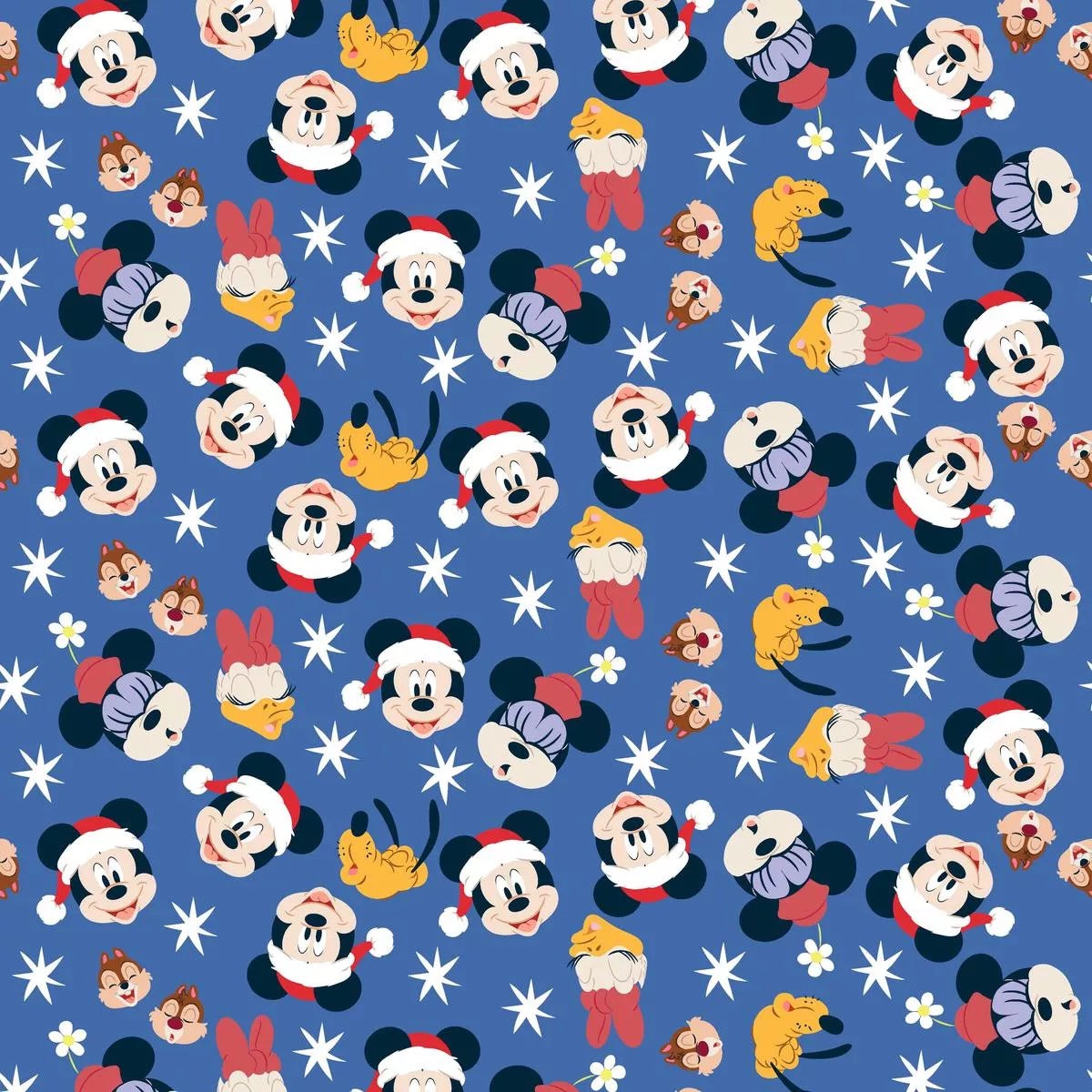Disney Mickey & Friends Holiday Pattern on Blue