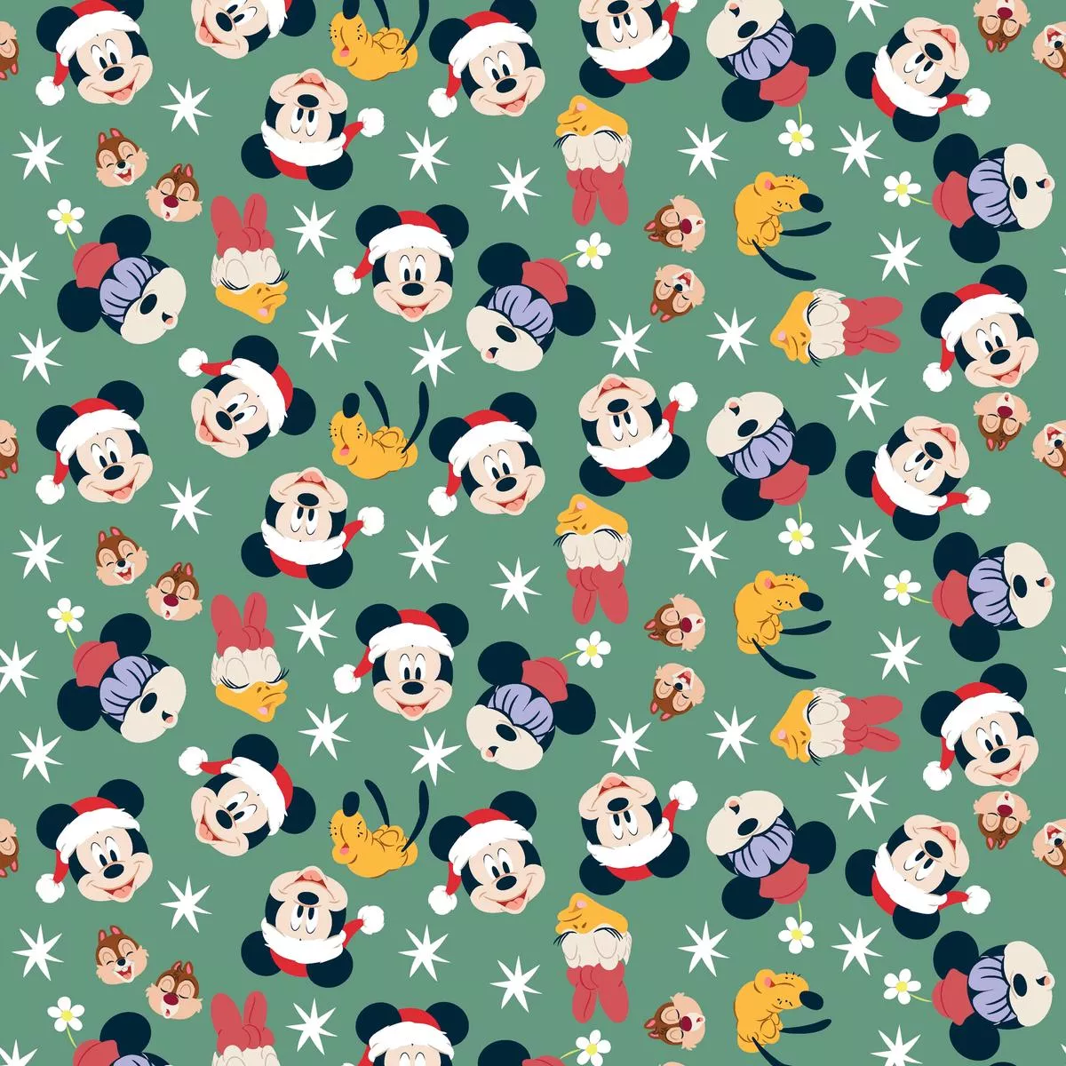 disney-mickey-friends-holiday-pattern-on-green Disney Mickey & Friends Holiday Pattern on Green
