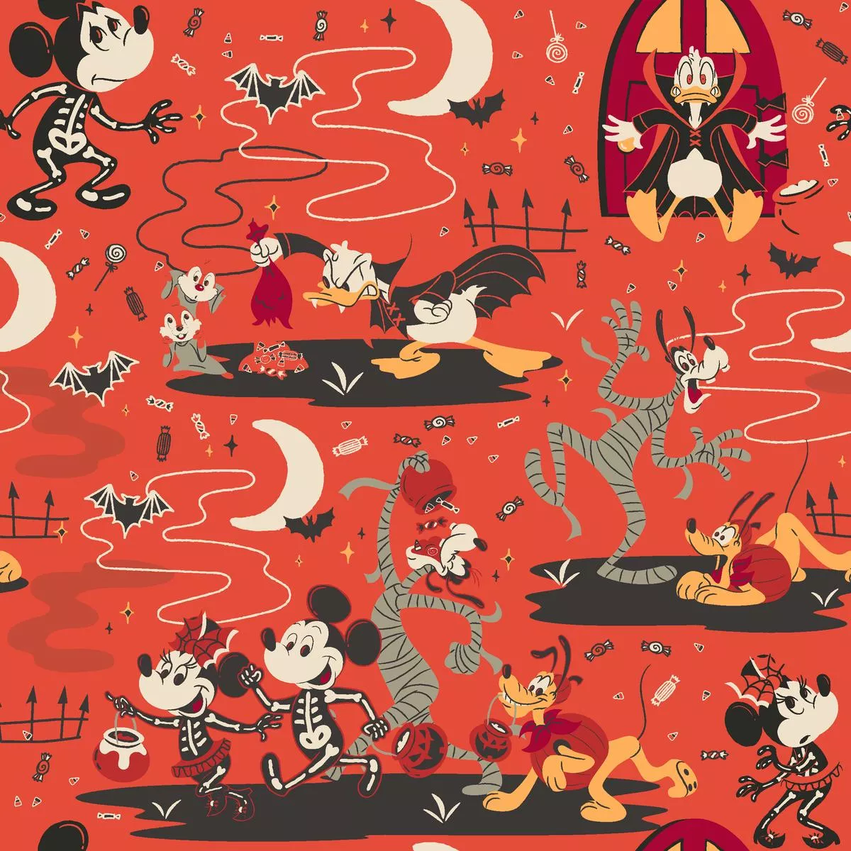 disney-mickey-friends-red-graveyard-fabric Disney Mickey & Friends Red Graveyard Fabric