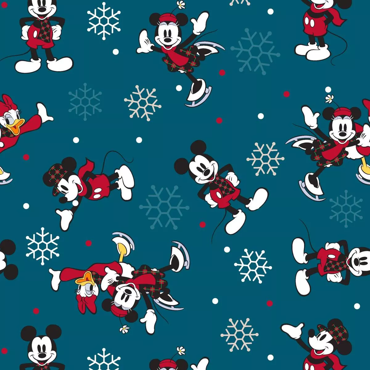 Disney Mickey & Friends Yuletide Holiday Pattern on Teal