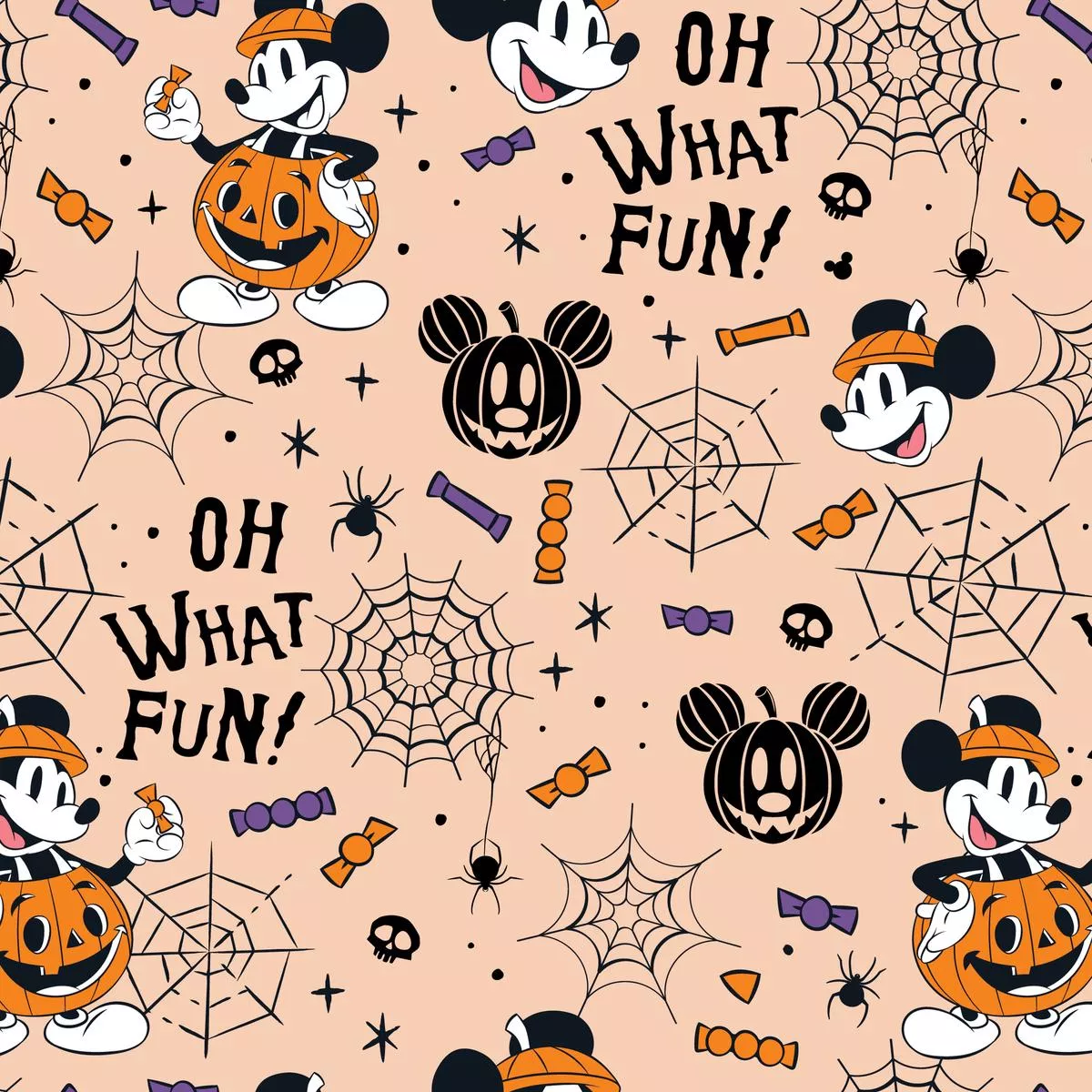 disney-mickey-mouse-beige-halloween-fun-fabric Disney Mickey Mouse Beige Halloween Fun Fabric