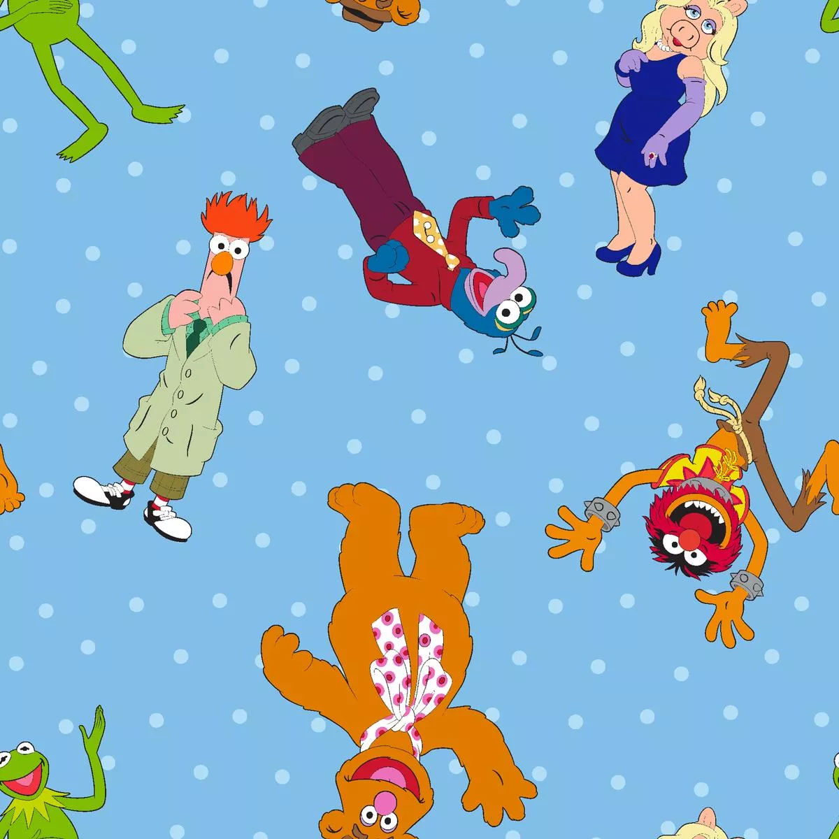 Disney Muppet Characters Tossed on Blue Fabric