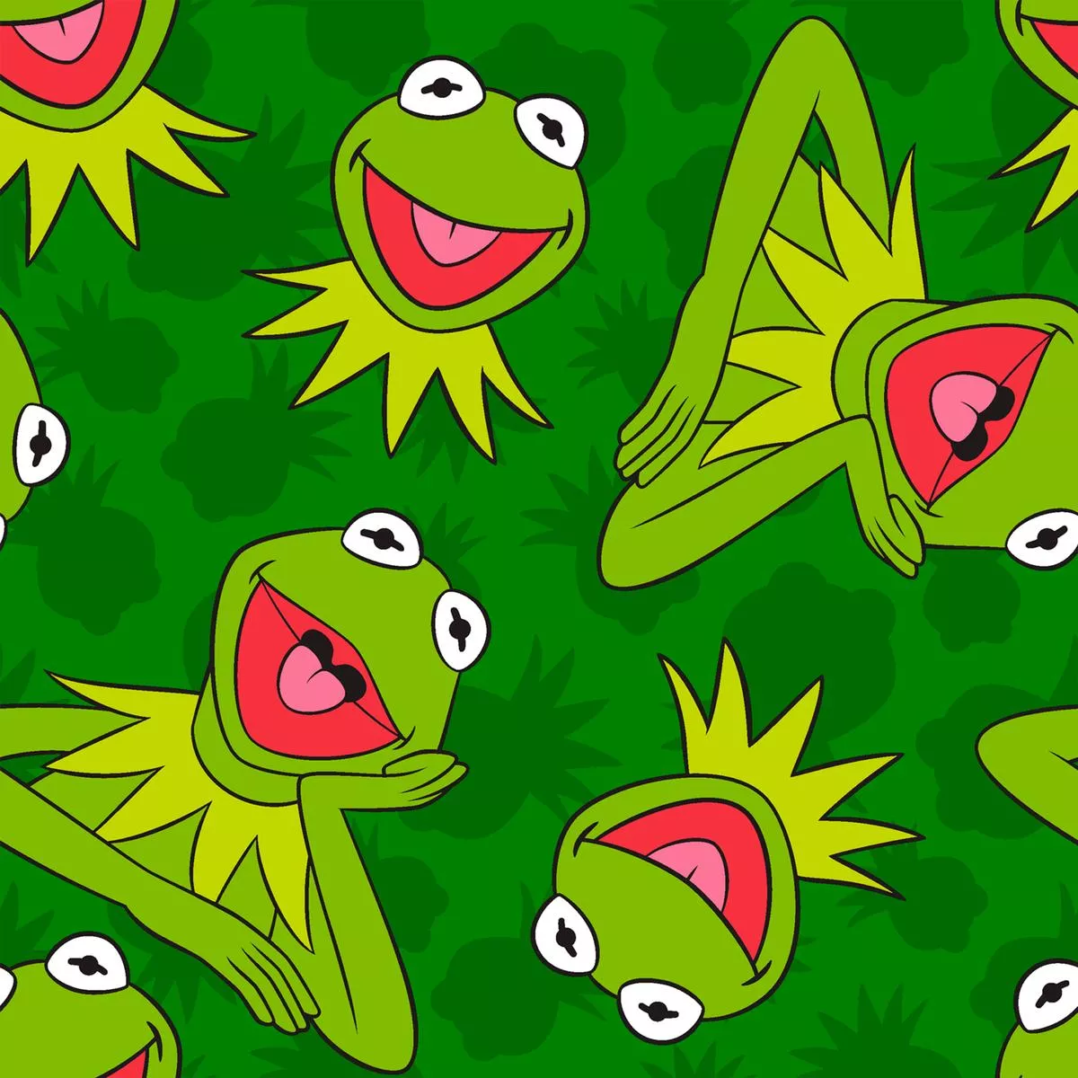 Disney Muppets Kermit Frog Pattern on Green Background Fabric