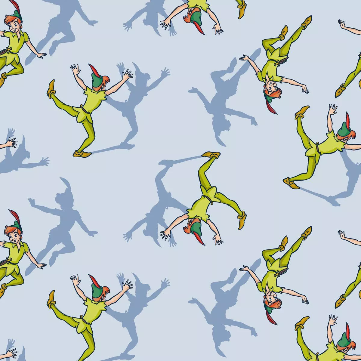 disney-peter-pan-chasing-shadow-on-blue-fabric Disney Peter Pan Chasing Shadow on Blue Fabric