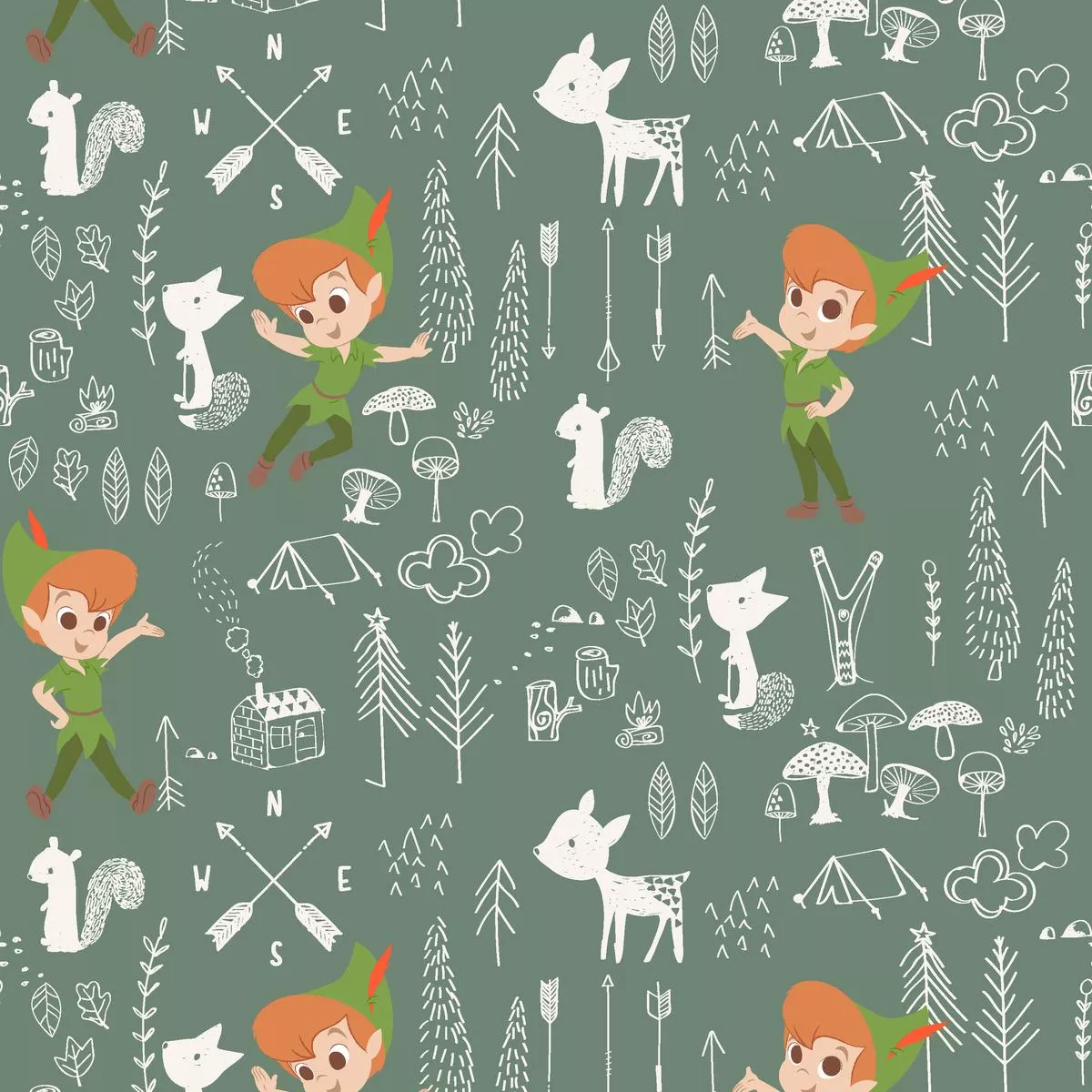 disney-peter-pan-woodland-forest-fabric Disney Peter Pan Woodland Forest Fabric