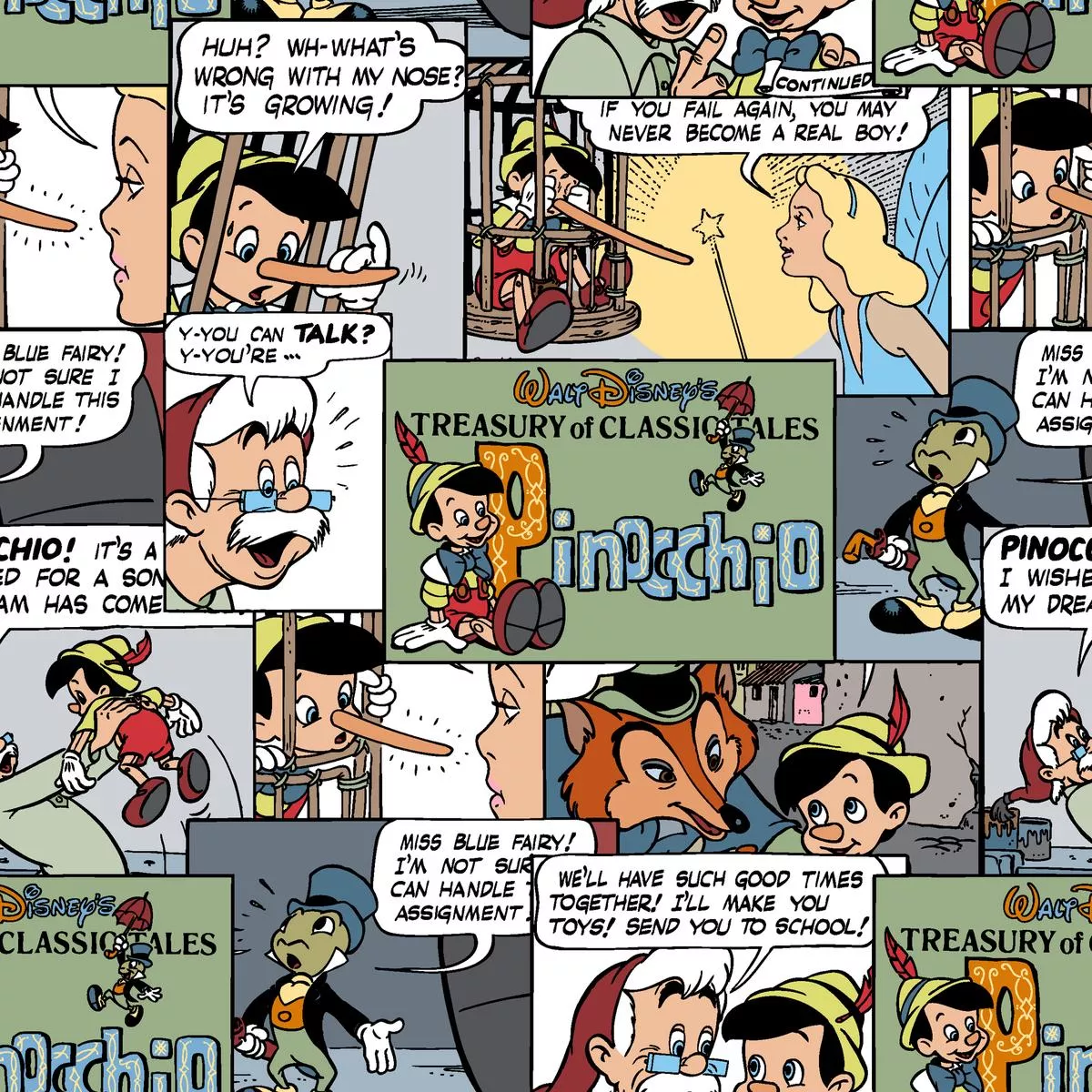 Disney Pinocchio Comic Strip Collage Fabric