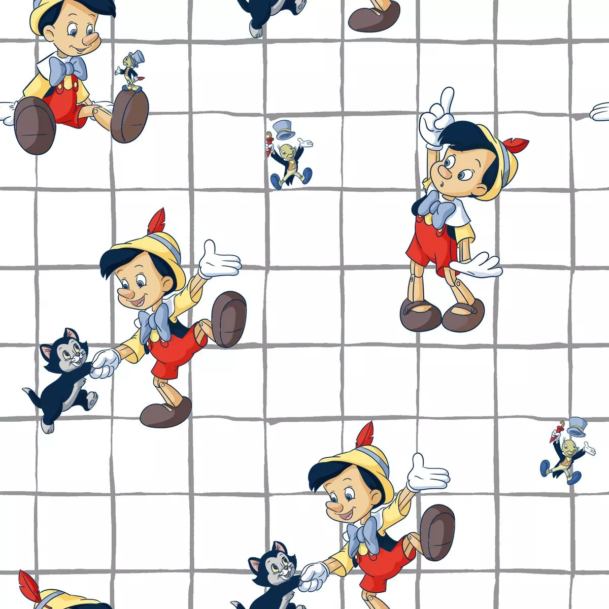 Disney Pinocchio White Grid Fabric