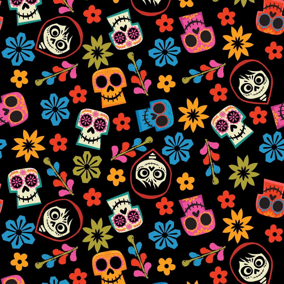 disney-pixar-coco-colorful-sugar-skull-fabric Disney Pixar Coco Colorful Sugar Skull Fabric
