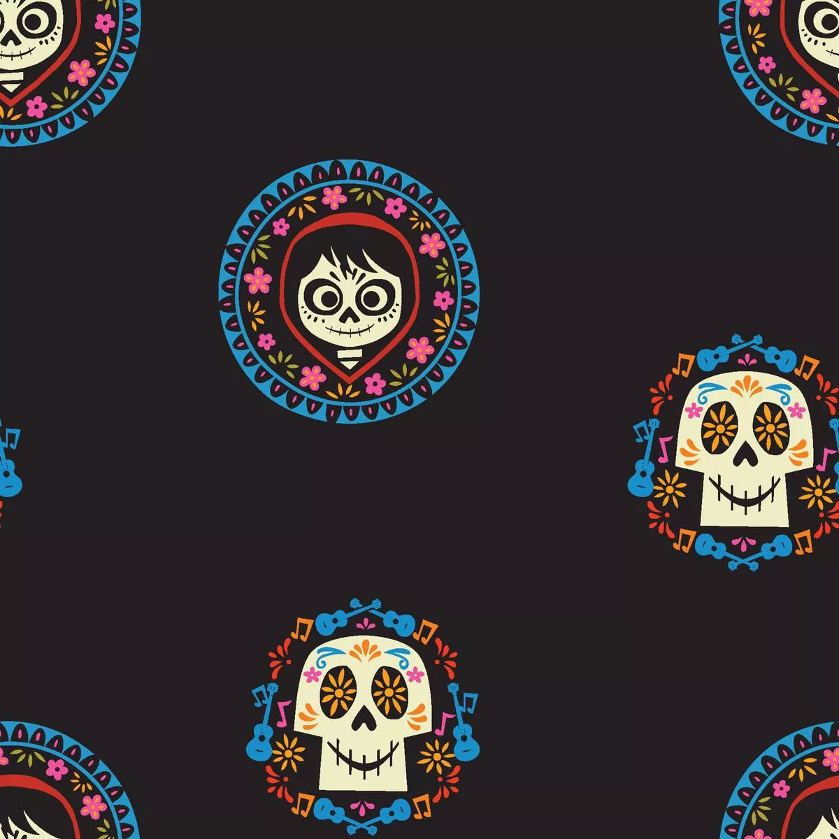 disney-pixar-coco-traditional-folk-faces-fabric Disney Pixar Coco Traditional Folk Faces Fabric