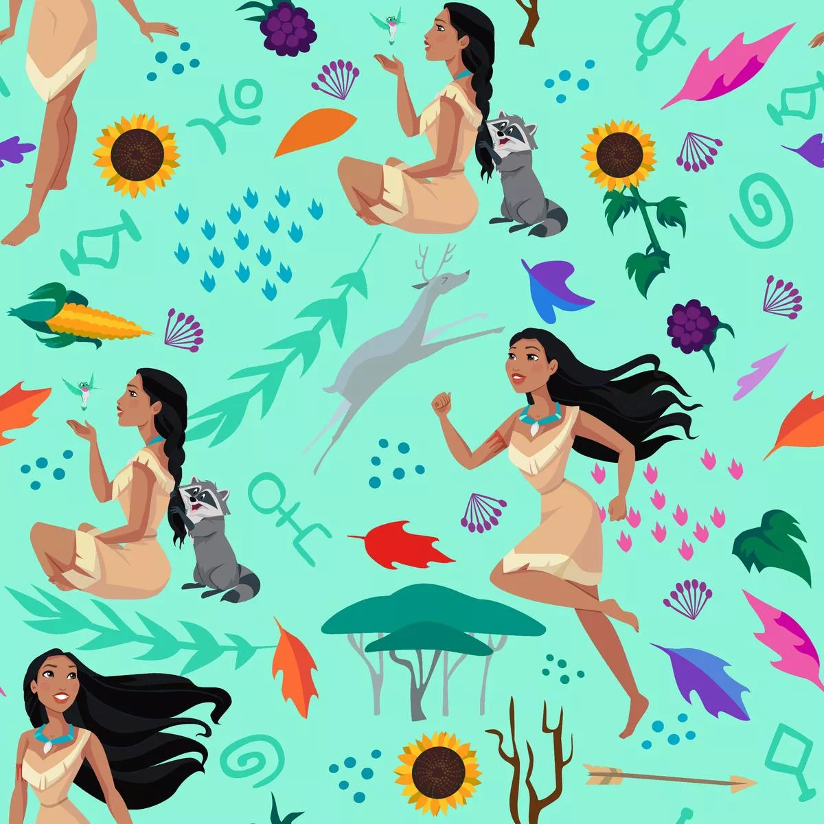 disney-pocahontas-forest-dreamscape-fabric Disney Pocahontas Forest Dreamscape Fabric