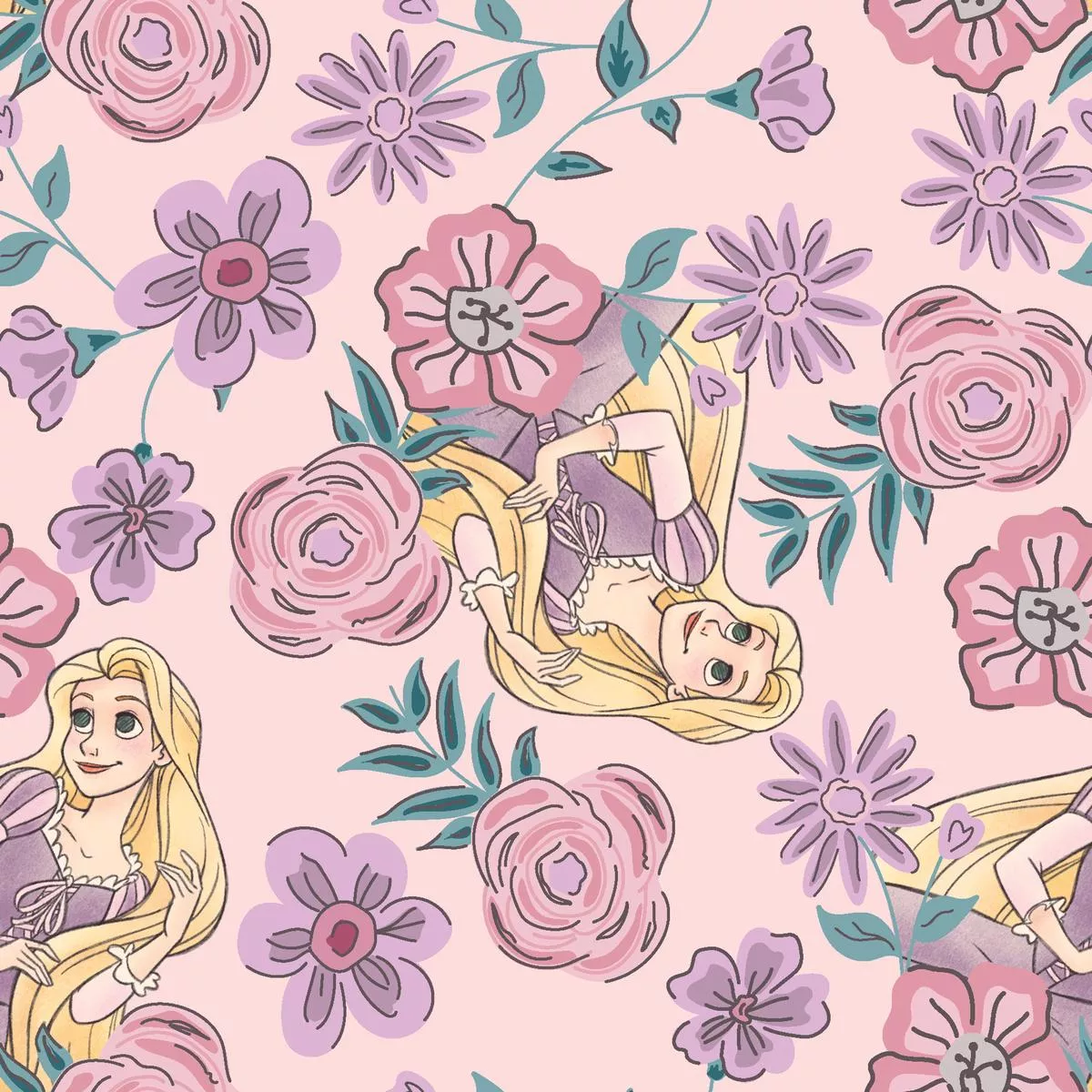 Disney Rapzunel Floral Pattern on Pink Fabric