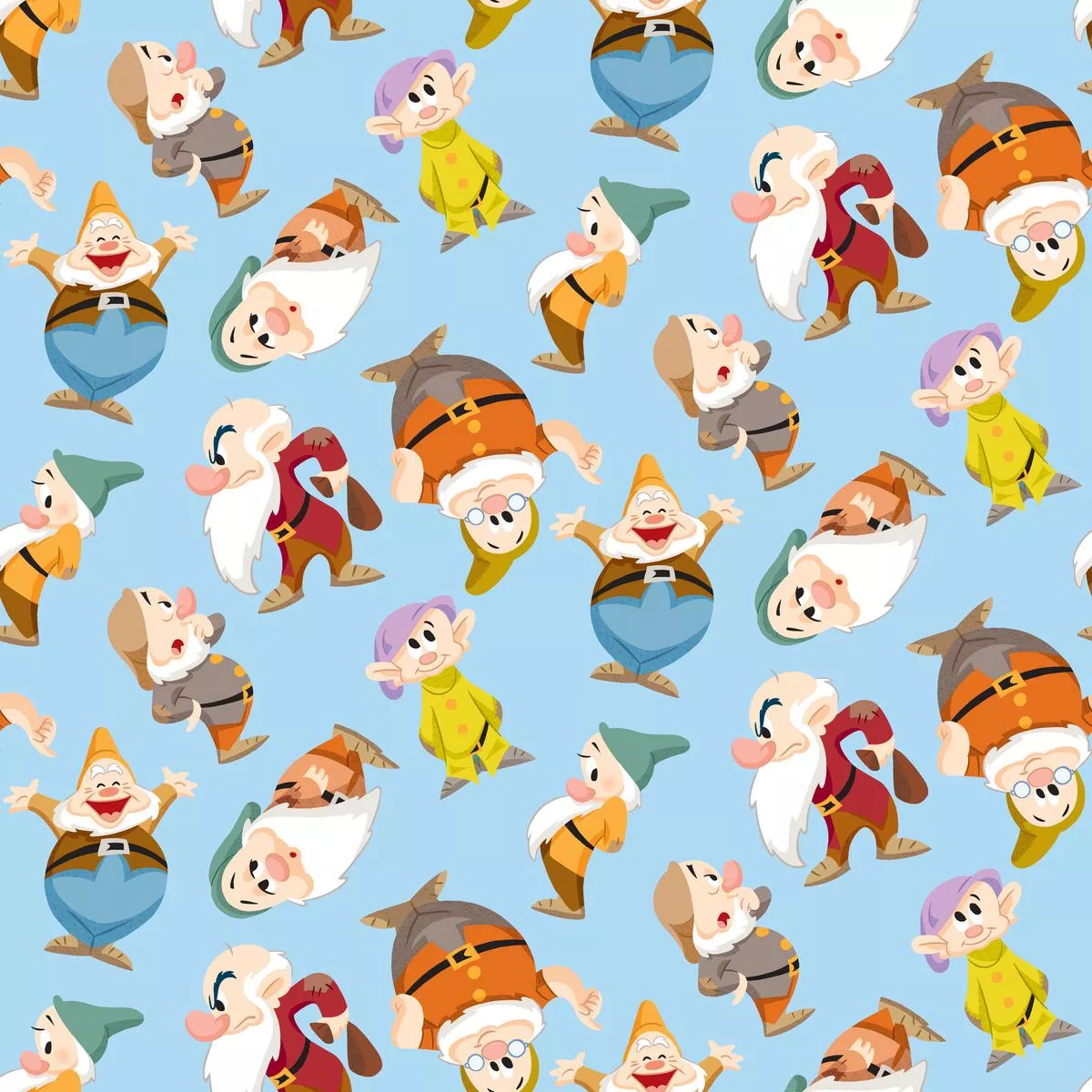 disney-snow-white-seven-helpers-on-blue-fabric Disney Snow White Seven Helpers on Blue Fabric