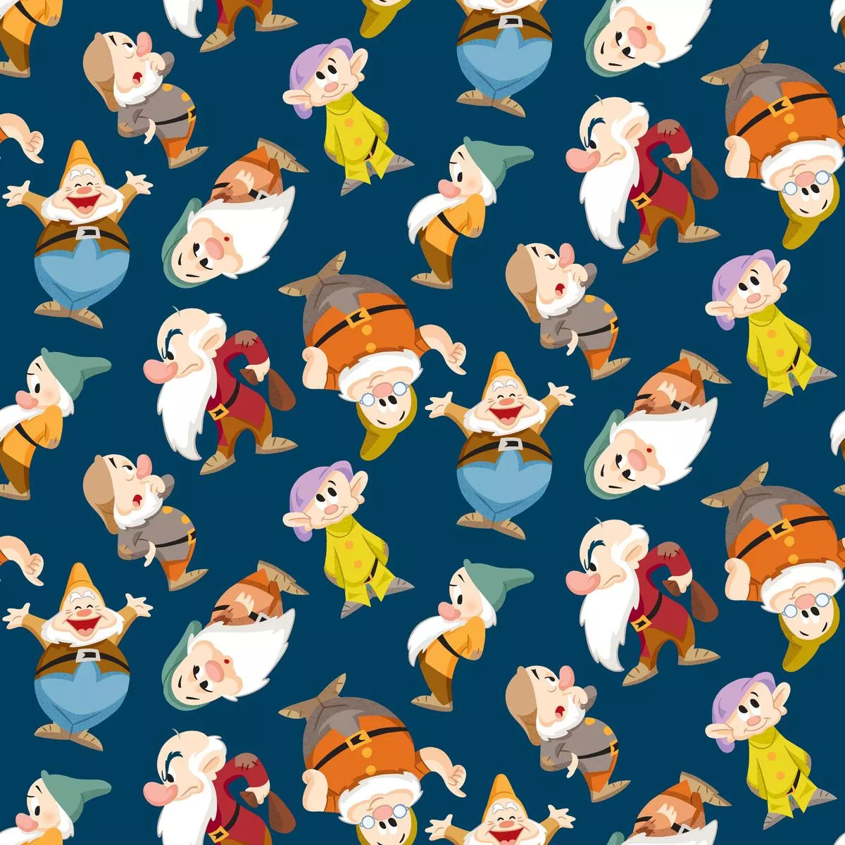 disney-snow-white-seven-helpers-on-navy-fabric Disney Snow White Seven Helpers on Navy Fabric