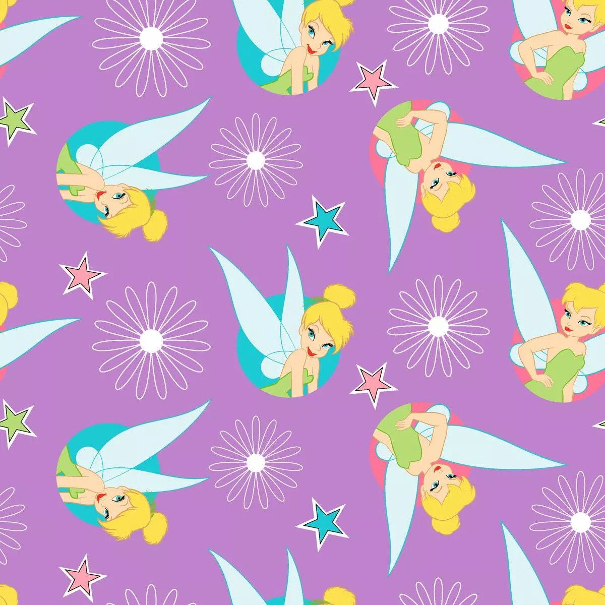 disney-tinker-bell-daisies-stars-fabric Disney Tinker Bell Daisies & Stars Fabric