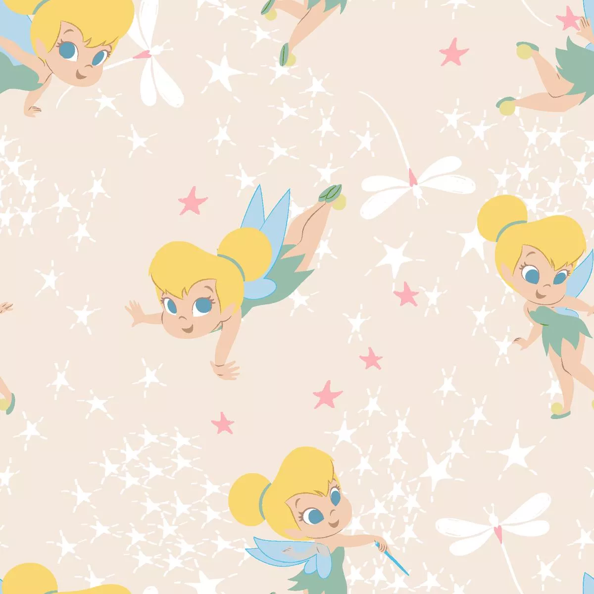 disney-tinker-bell-star-toss-on-beige-fabric Disney Tinker Bell Star Toss on Beige Fabric
