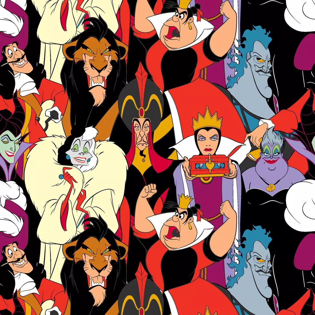 disney-villains-packed-character-collage-fabric Disney Villains Packed Character Collage Fabric