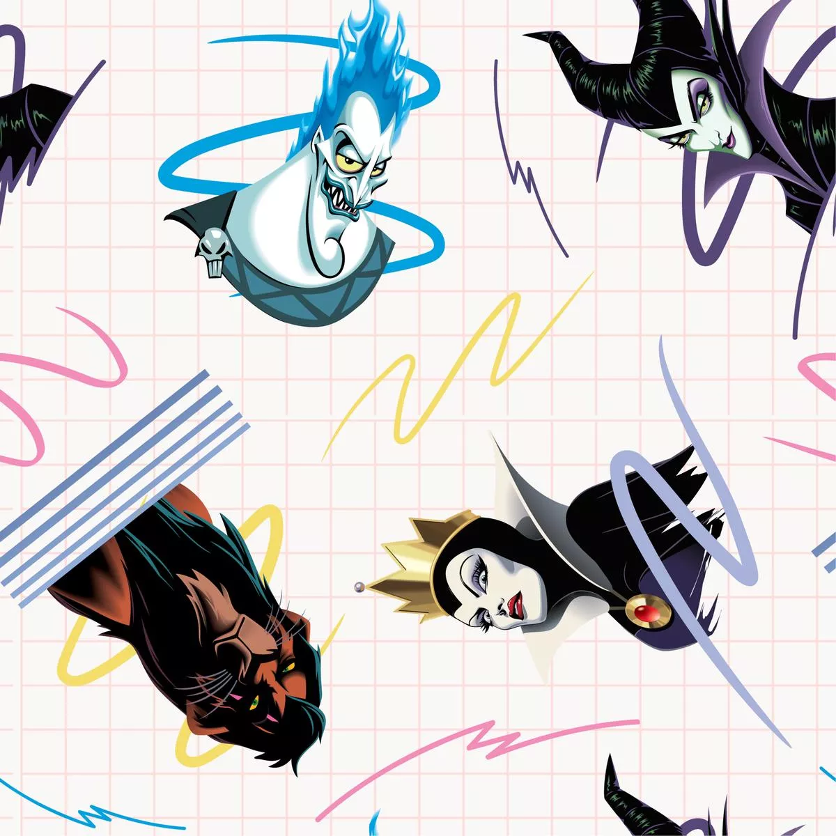 Disney Villains Spooky Characters Grid Fabric