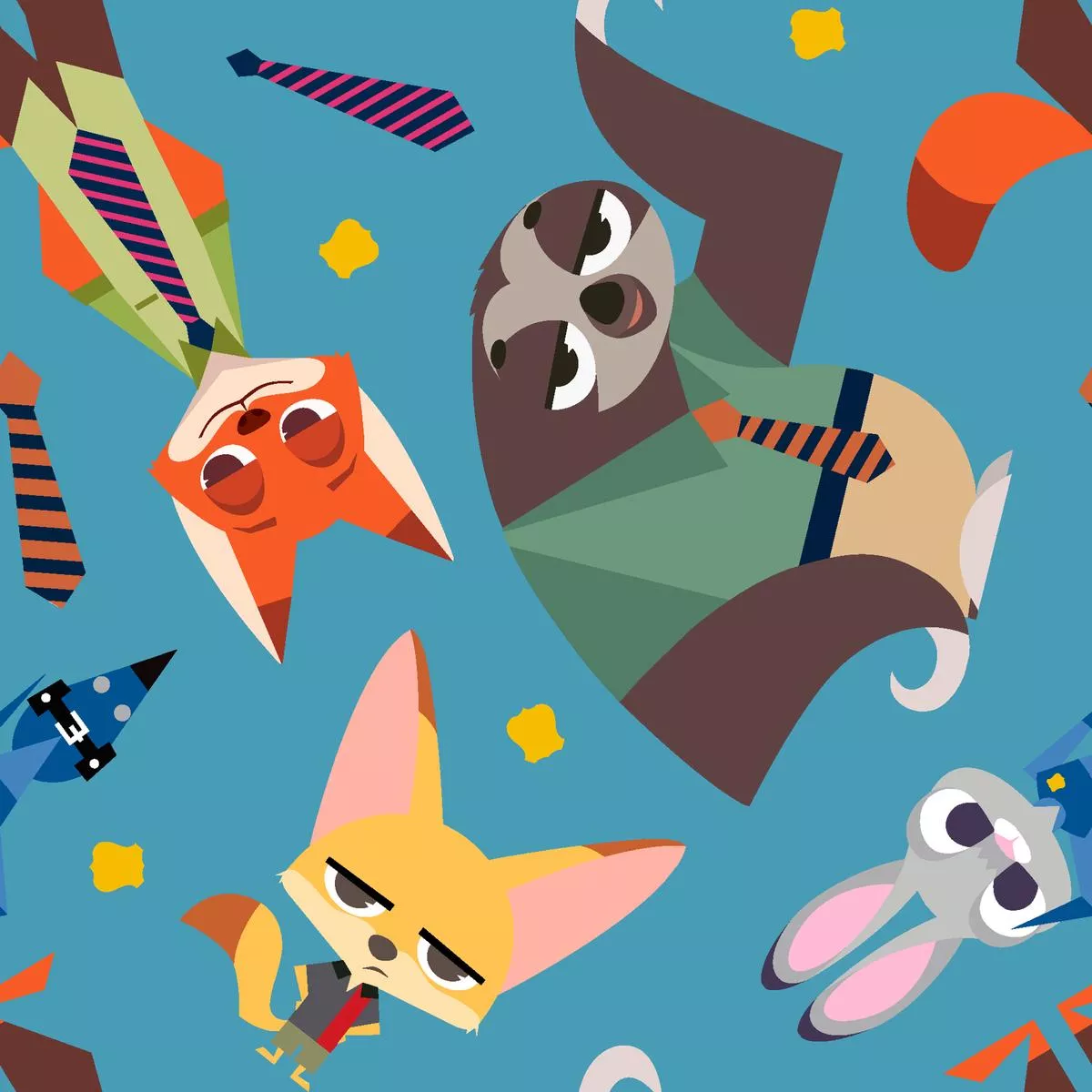 disney-zootopia-character-toss-on-blue-fabric Disney Zootopia Character Toss on Blue Fabric