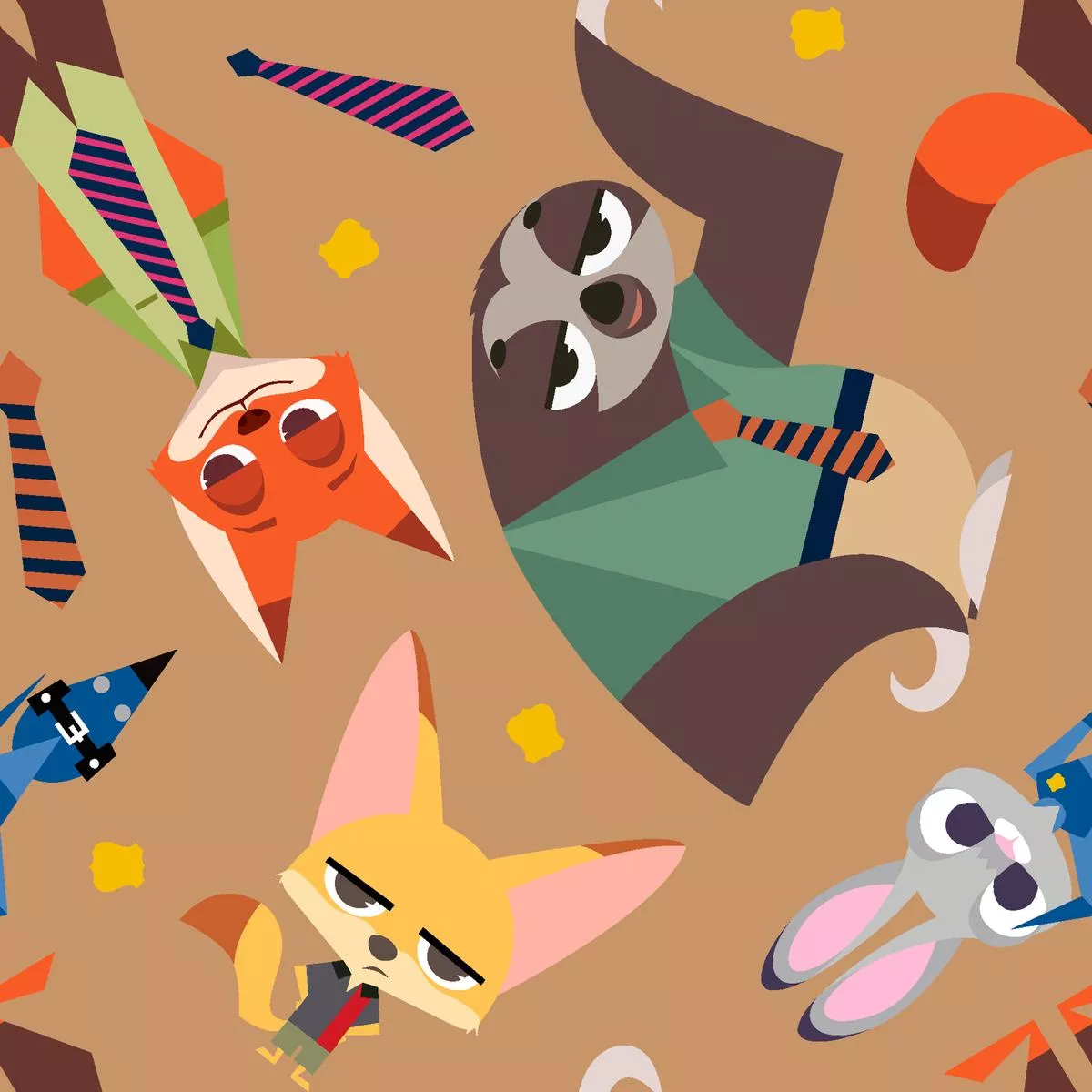 Disney Zootopia Character Toss on Brown Fabric