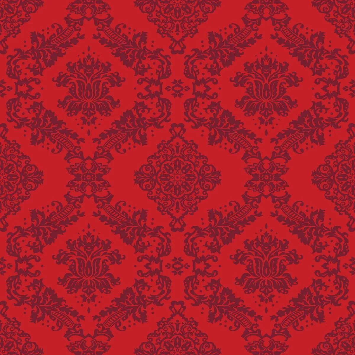 Divine Damask on Berry Red Fabric