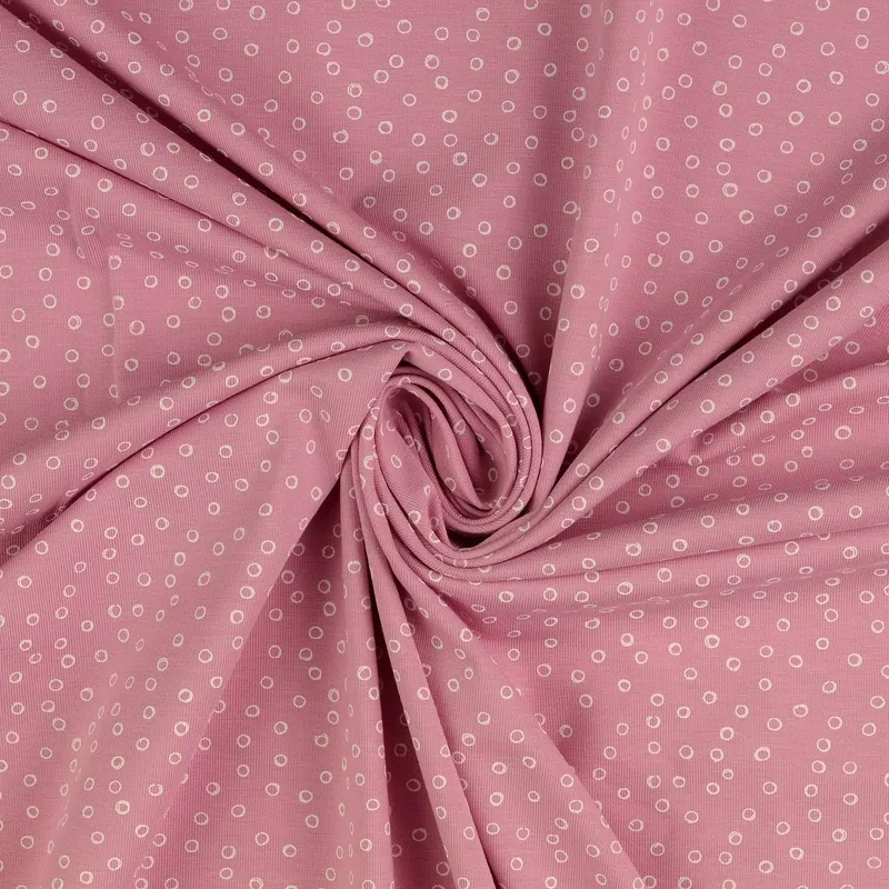 Doodle Circles Pink Cotton Jersey Fabric