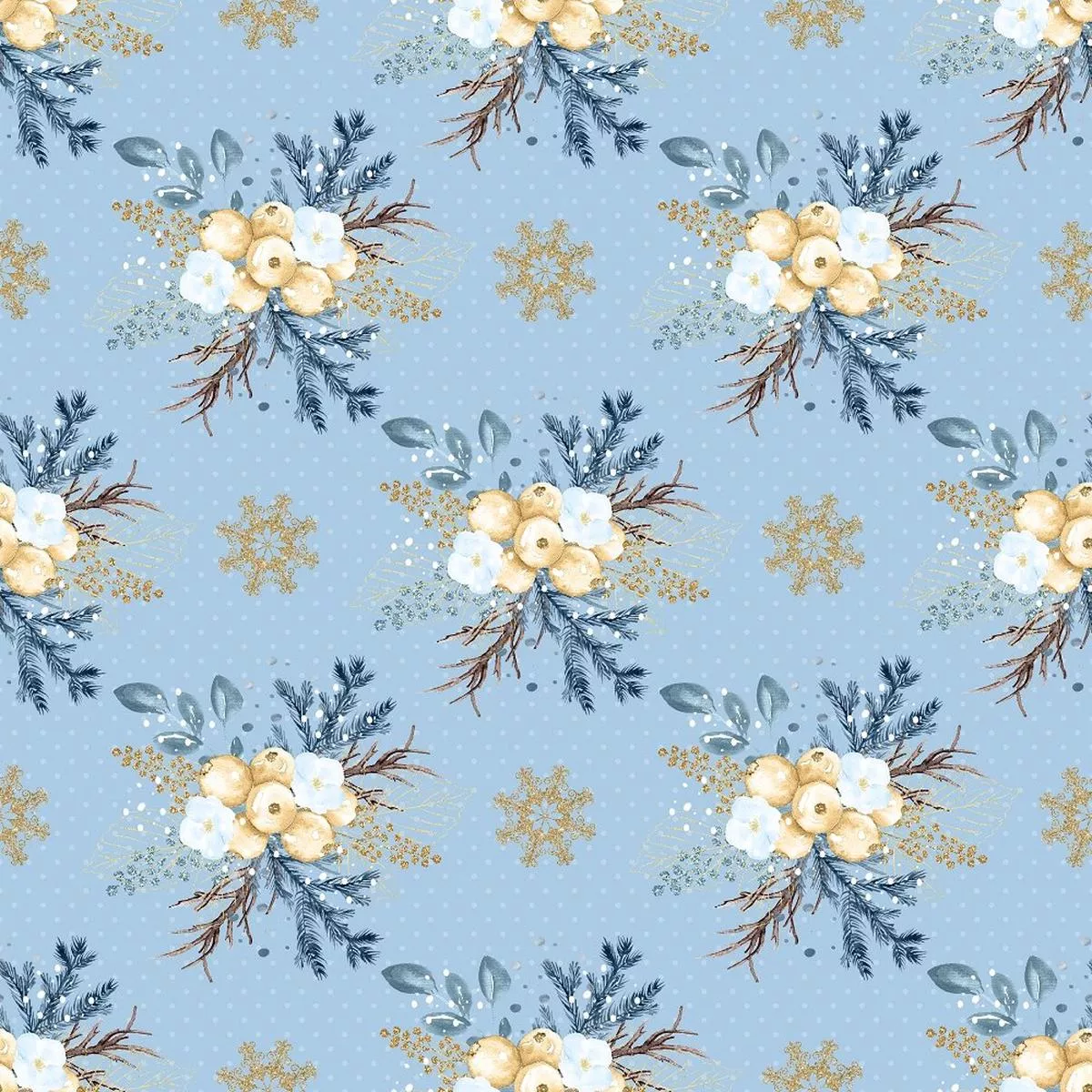 Dotted Winter Berry Fabric – Blue