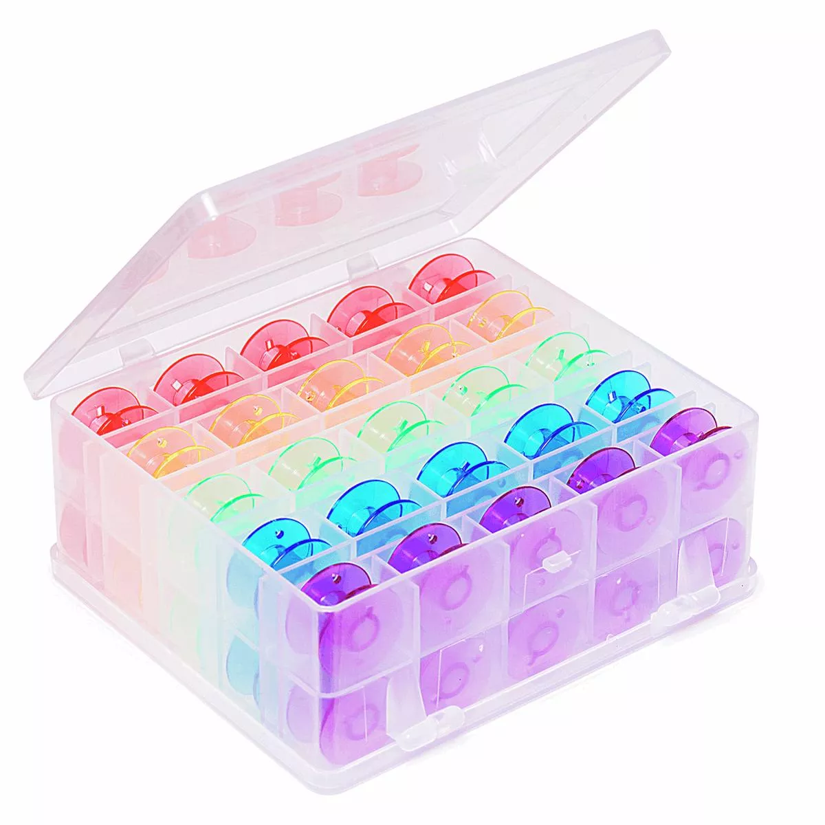 Double Sided Bobbin Box with 50 Colourful Plastic Bobbins – Hemline