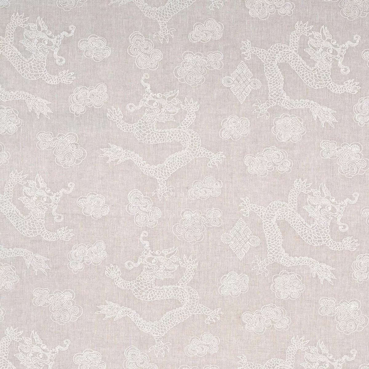 Dragon Embroidery Ivory on Natural Fabric
