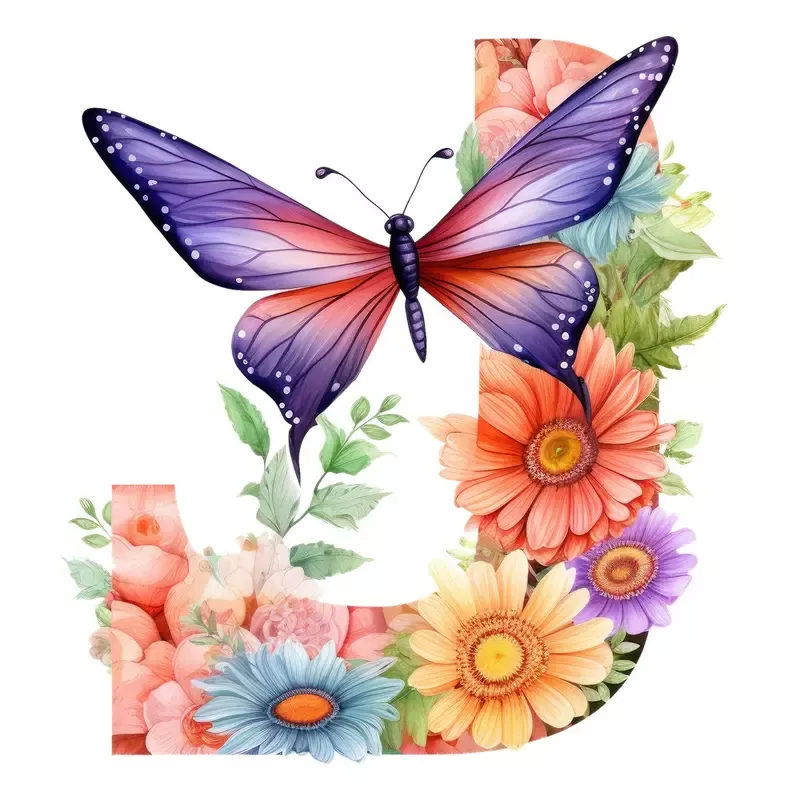 Dragonfly Flower ”J” Fabric Panel