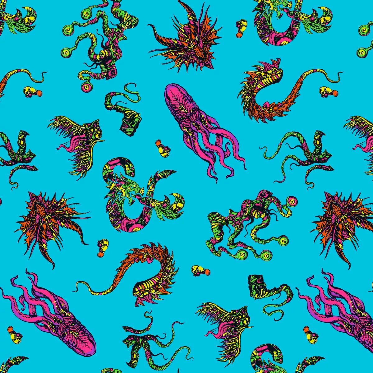 Dungeons & Dragons Monster Toss on Blue Fabric