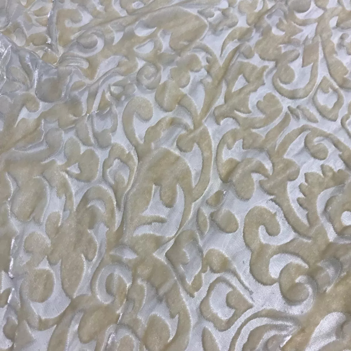 Ecru Scroll – Hand Dyed Burnout Silk Velvet