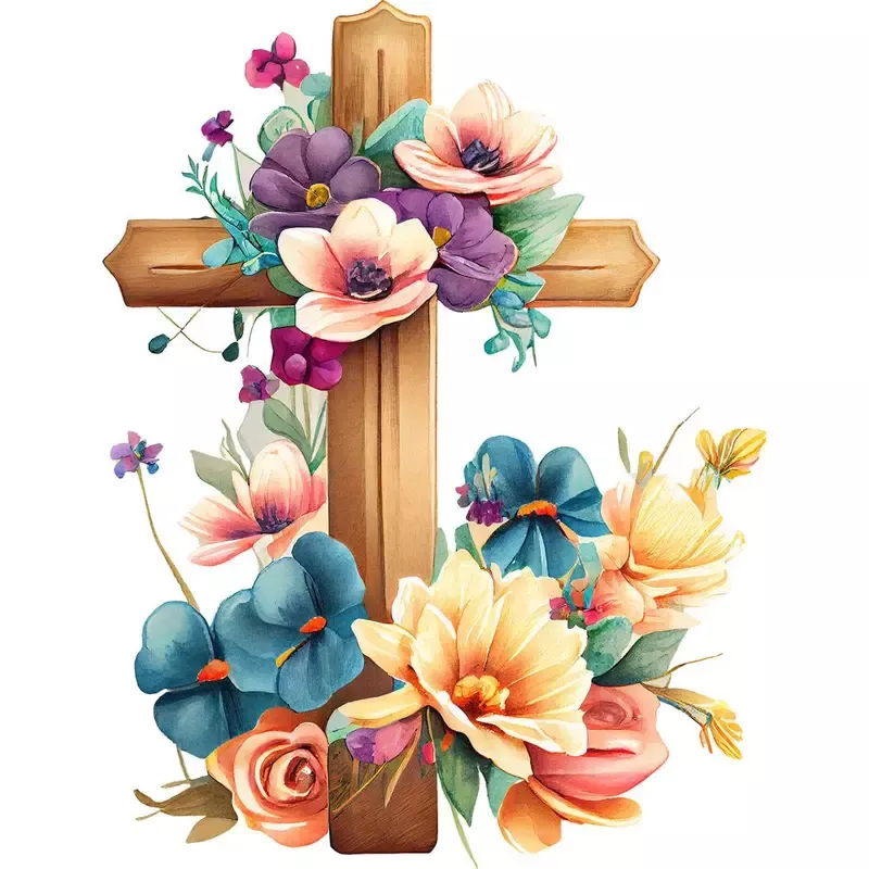 Elegant Crosses and Flowers #5 Fabric Panel