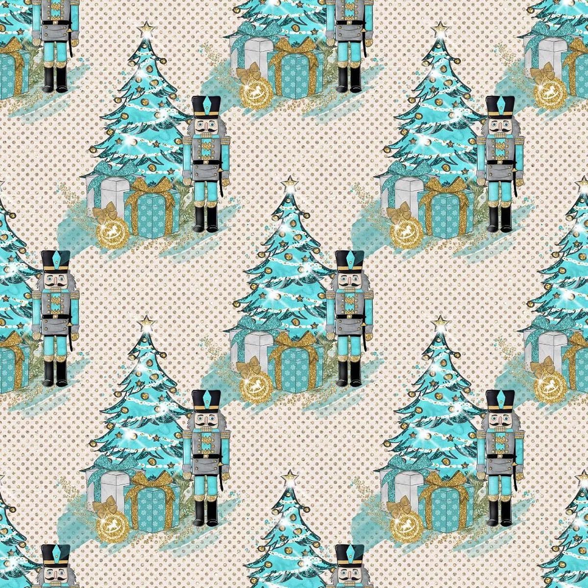 elegant-nutcracker-next-to-tree-dots-fabric-tan Elegant Nutcracker Next to Tree Dots Fabric – Tan
