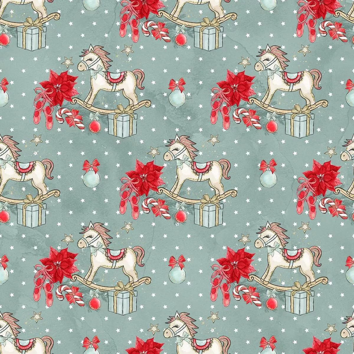 Elegant Nutcracker Rocking Horse Fabric – Green