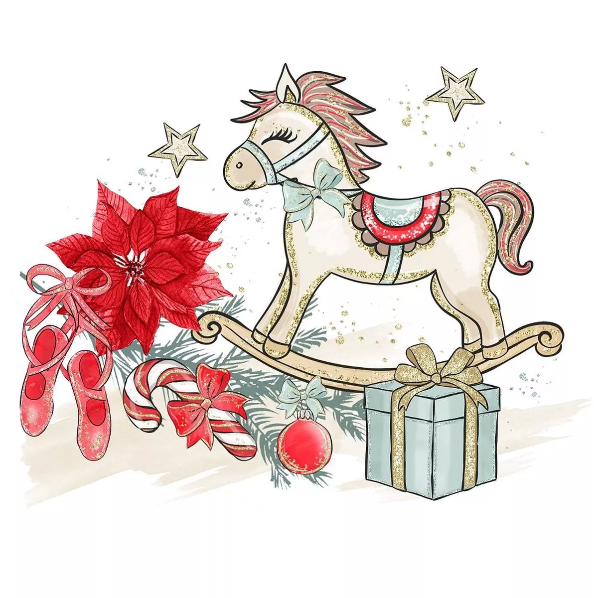 elegant-nutcracker-rocking-horse-with-items-fabric-panel Elegant Nutcracker Rocking Horse with Items Fabric Panel