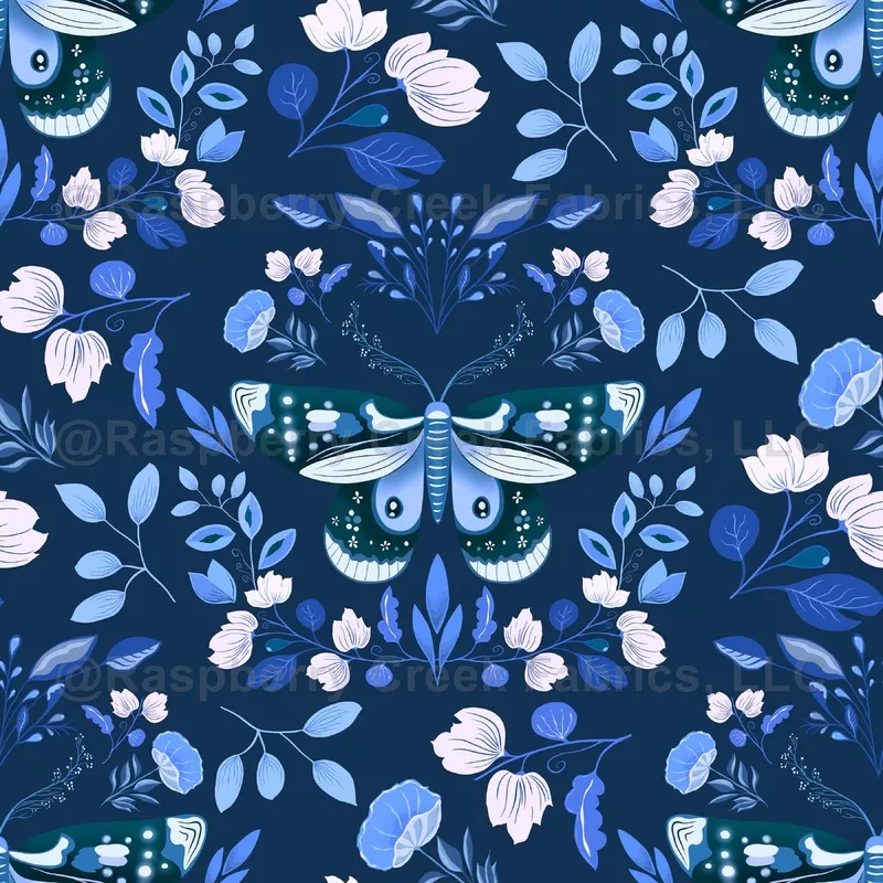 Enchanted Nocturne Blue Moth on Blue Wallpaper