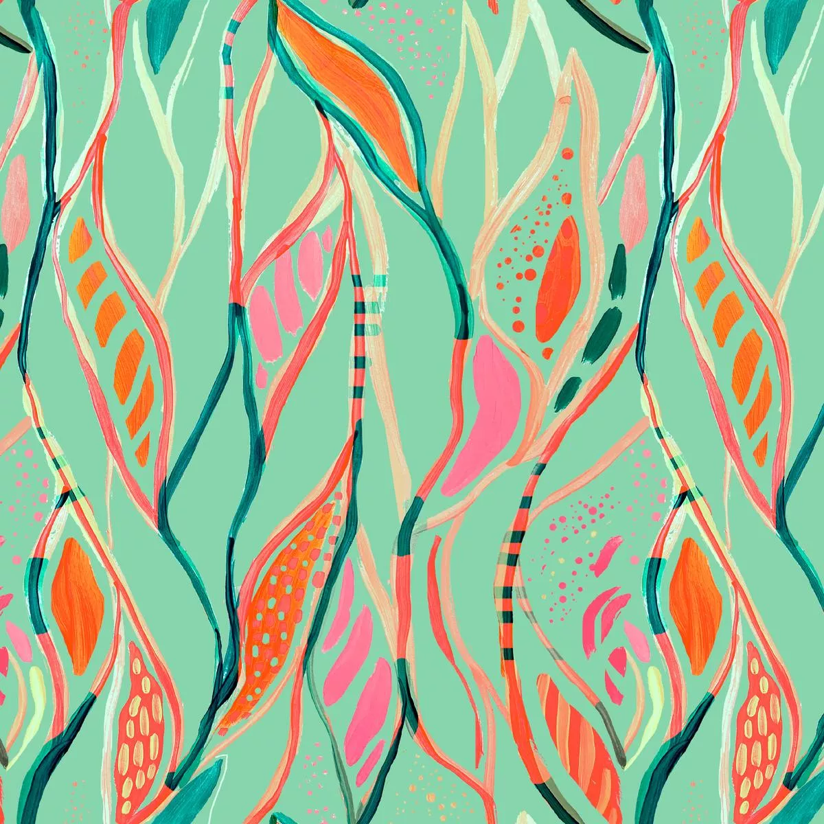EttaVee Abstract Coral & Mint Fabric