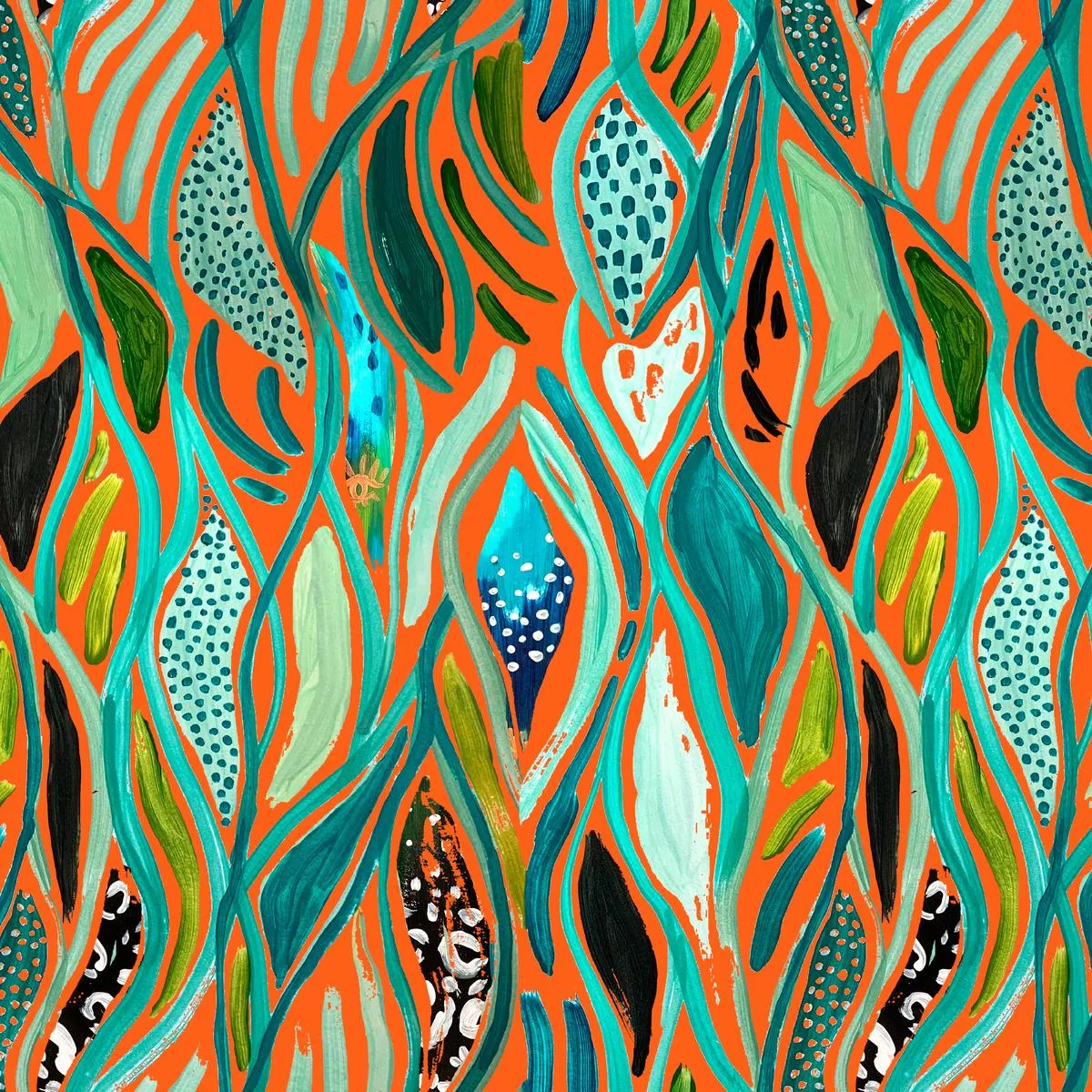 EttaVee Abstract Orange and Green Fabric