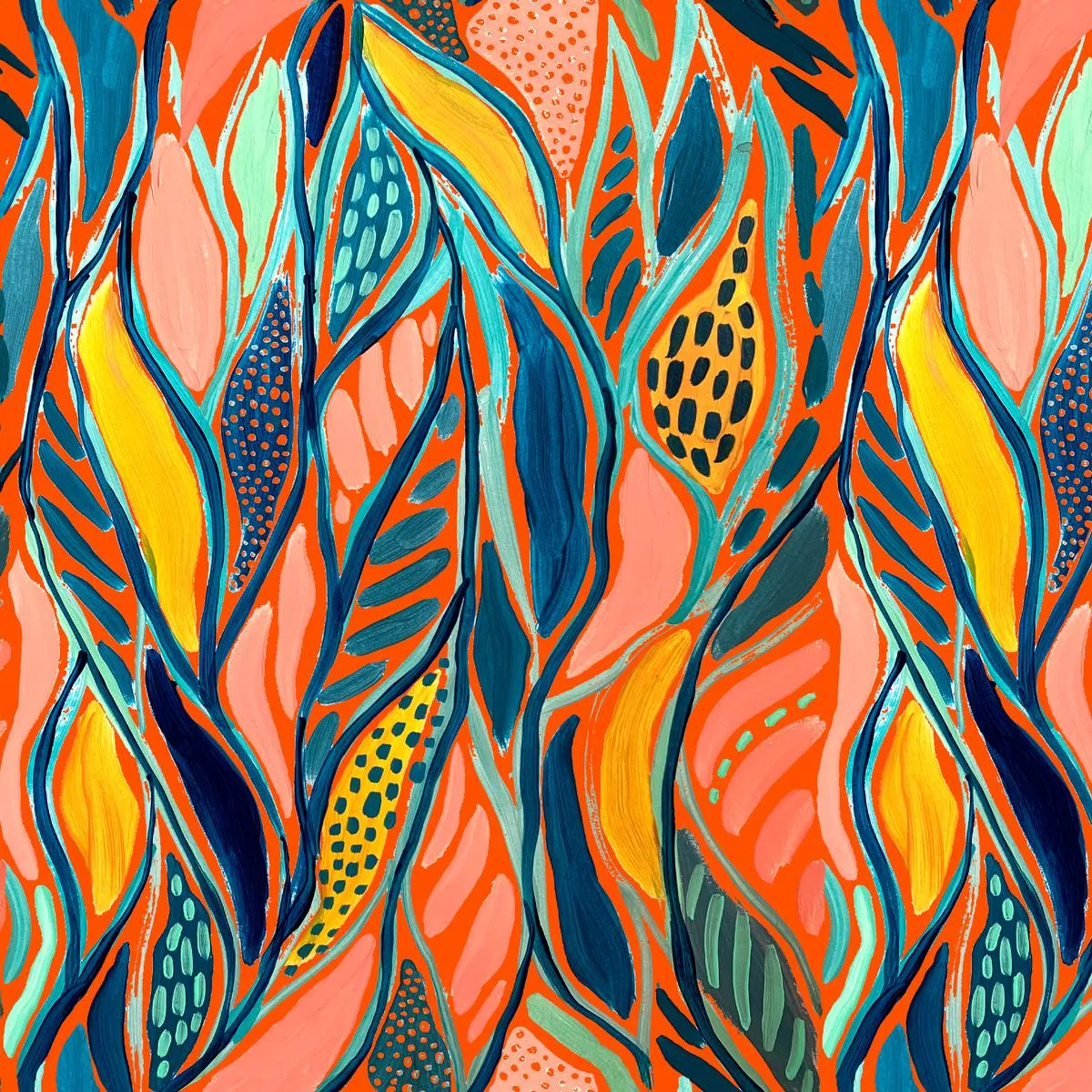 ettavee-abstract-orange-teal-fabric EttaVee Abstract Orange and Teal Fabric