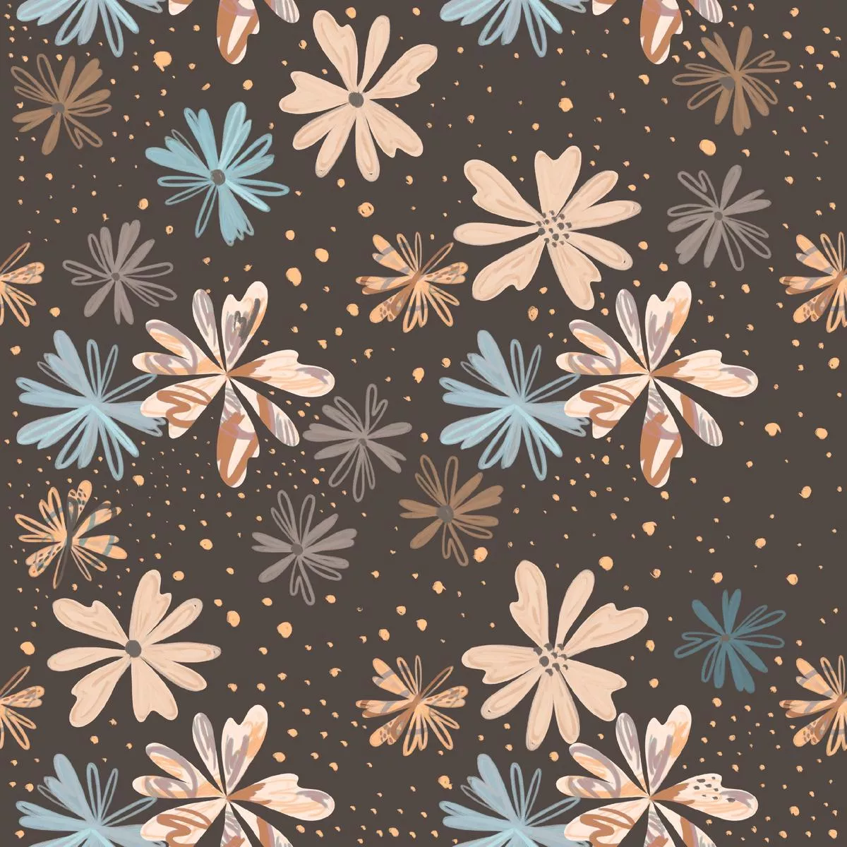 EttaVee Scribble Floral in Chocolate Fabric