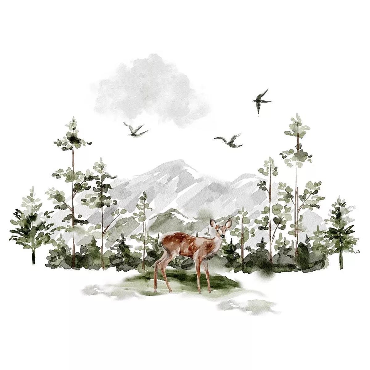 evergreen-forest-scene-1-fabric-panel Evergreen Forest Scene #1 Fabric Panel