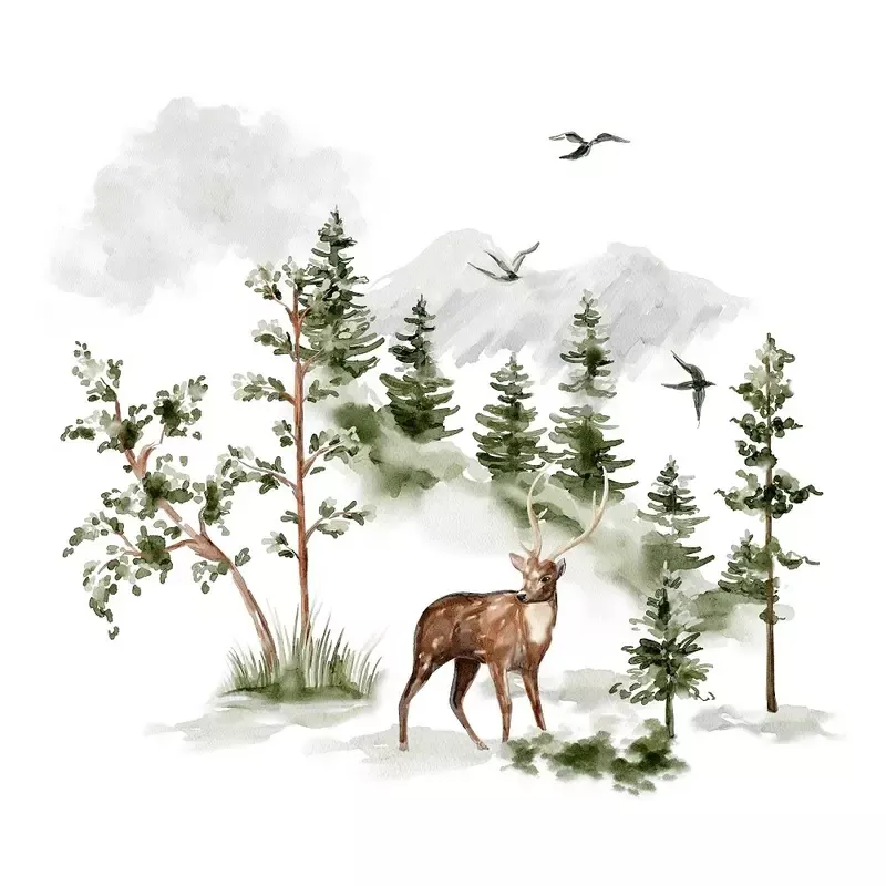 evergreen-forest-scene-2-fabric-panel Evergreen Forest Scene #2 Fabric Panel
