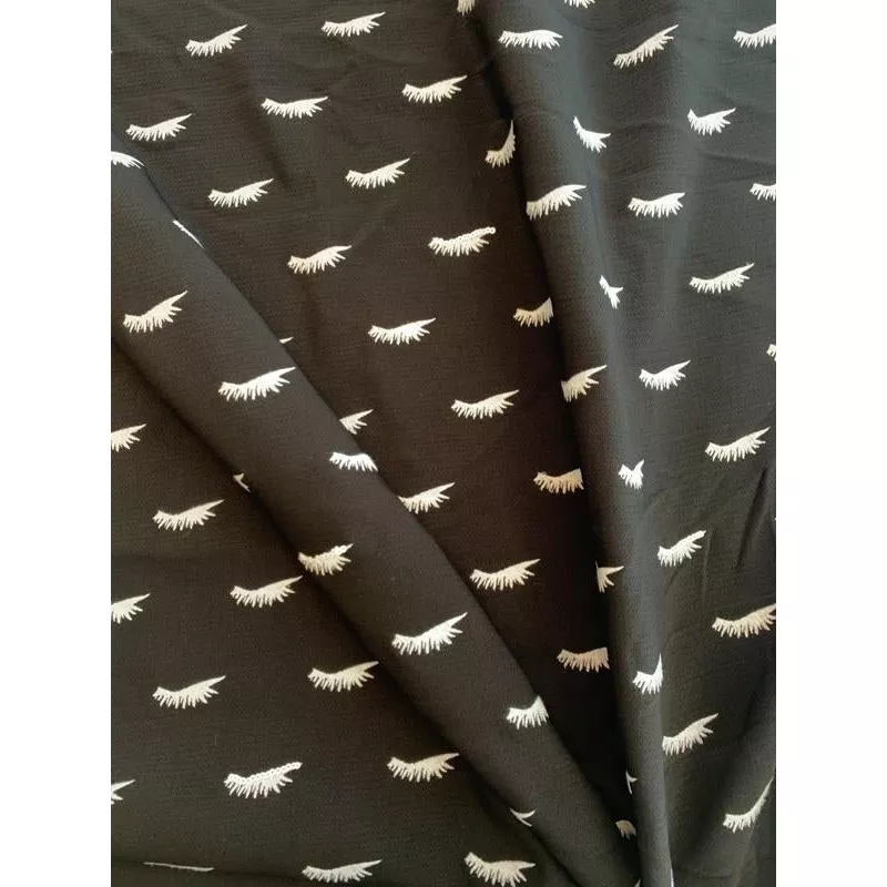 eyelash-embroidered-polyester-crepe-black-white Eyelash Embroidered Polyester Crepe – Black / White