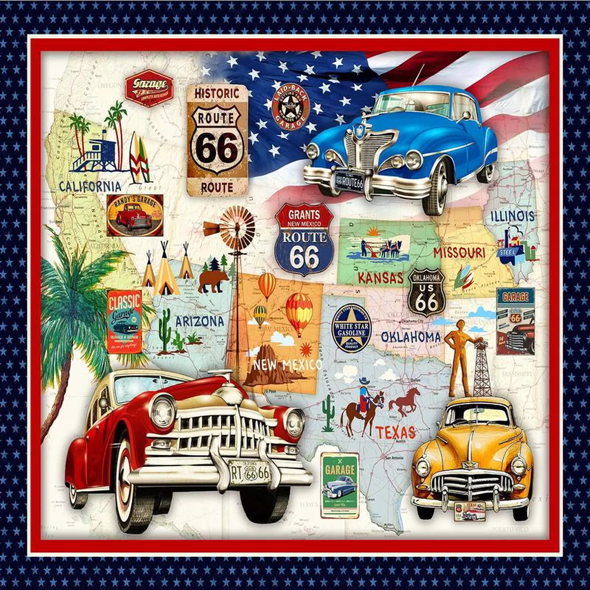 Fabric Michael Miller Route 66 368243 Quilting Panel DC MULT
