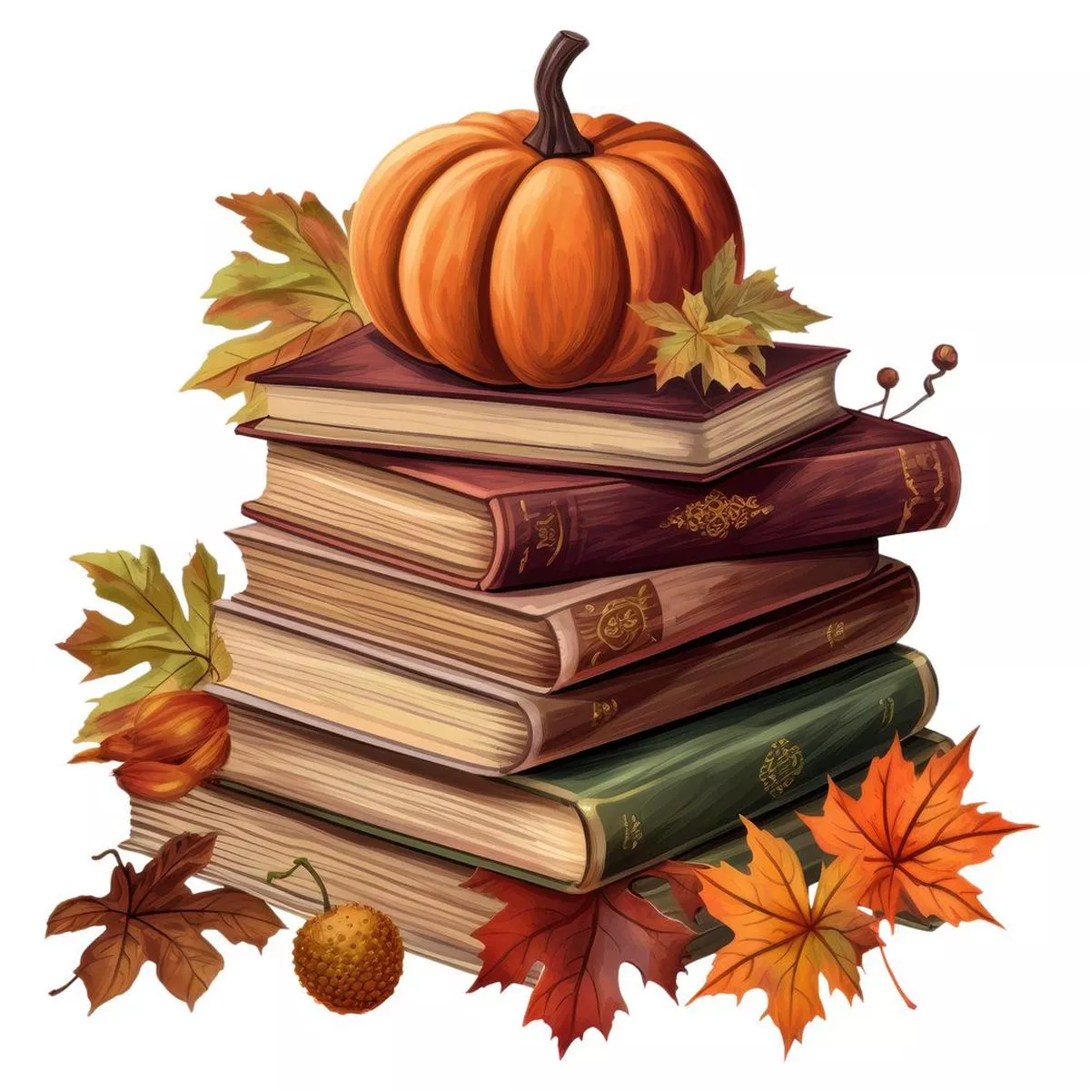 Fall Books with a Pumpkin #1 Fabric Panel