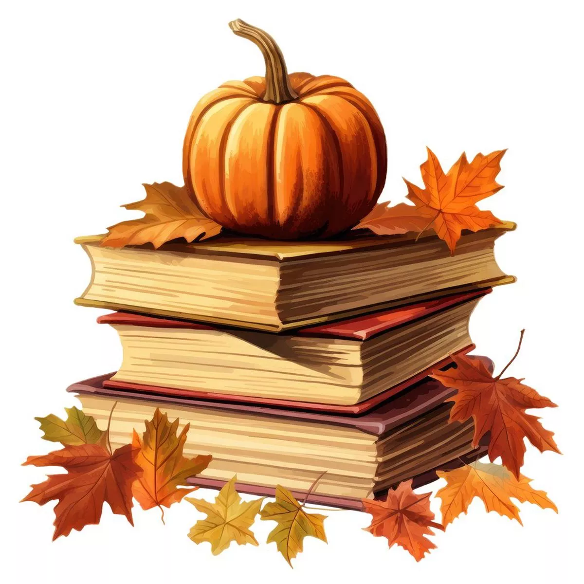 fall-books-with-pumpkin-3-fabric-panel Fall Books with a Pumpkin #3 Fabric Panel