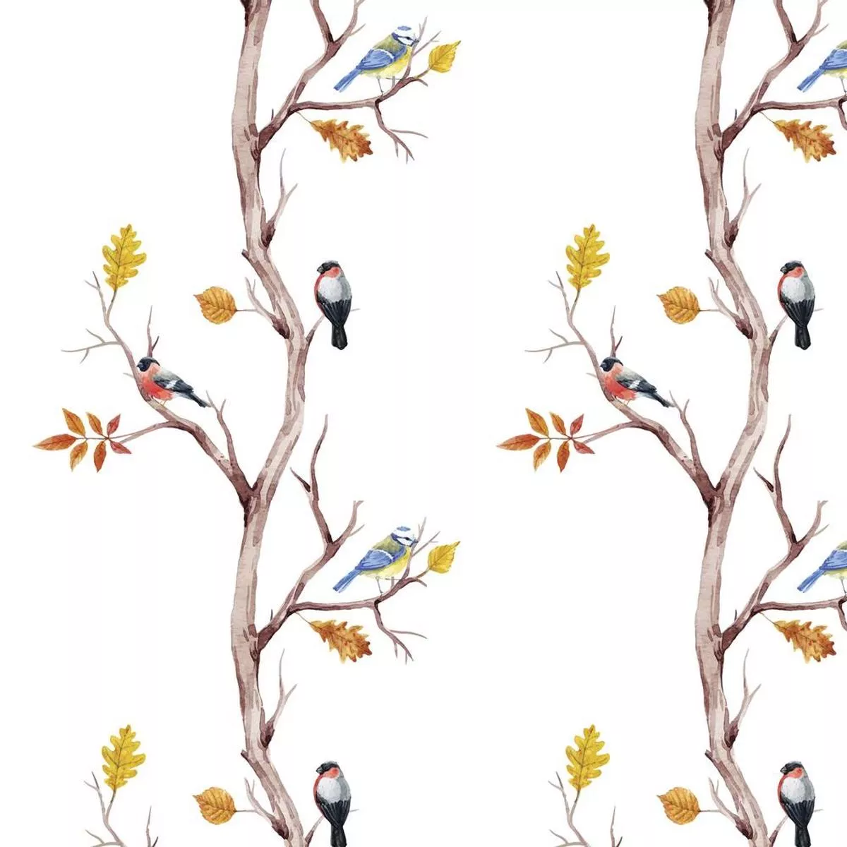fall-trees-birds-fabric-multi Fall Trees & Birds Fabric – Multi