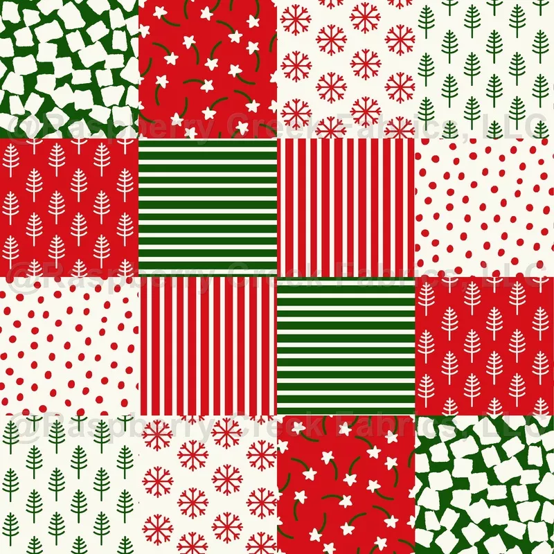 festive-christmas-patchwork-red-green-white-holiday-quilt-pattern Festive Christmas Patchwork -Red- Green & White Holiday Quilt Pattern