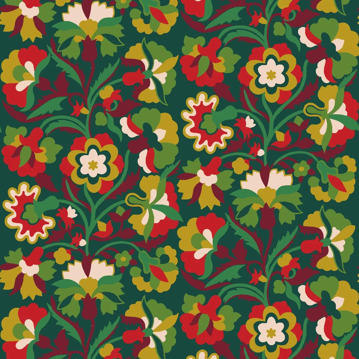 festive-flora-on-green-gold-fabric Festive Flora on Green & Gold Fabric